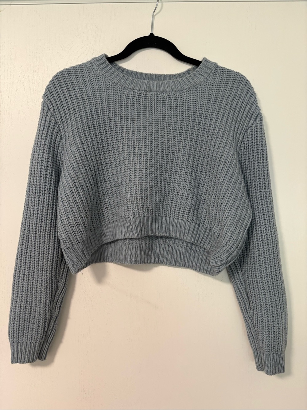 Full Tilt Cropped Crewneck Sweater - Light Blue Gray
